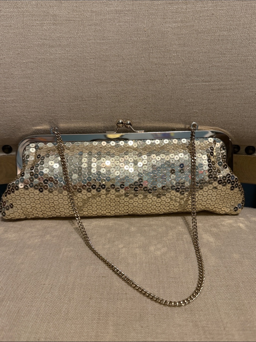 Ann Taylor LOFT Sequined Gold Evening Clutch